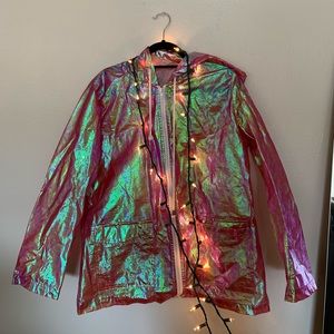 pink vintage holographic rain jacket